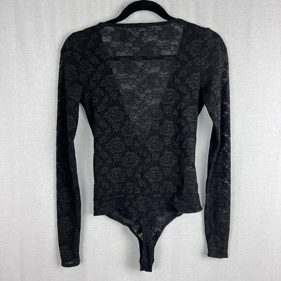 Free People Bodysuit Sneaky Surplice Black Lace Whimsigoth Witchy Dark Romantic - Picture 3 of 6